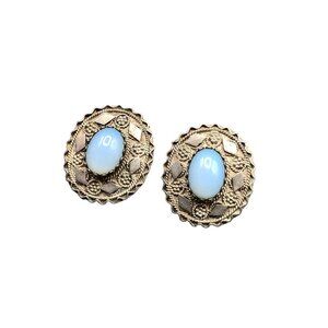 Sterling Silver Earrings Ethnic Made In Israel Earrings Clip On Opaline Glass